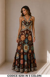 Abito lungo fantasia con cut-out e schiena regolabile Vestito Colorato Elegante in 5 Colori – 8294