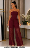 Tuta Lunga in Pizzo Elasticizzata Effetto Trasparenza Jumpsuit Elegante Casual in 6 Coloi – 8295