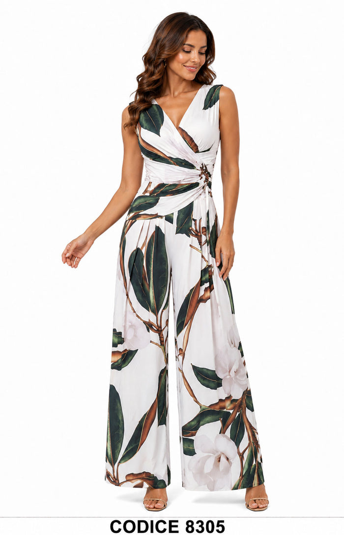 Tuta Elegante Fantasia Floreale Bianca Jumpsuit Multicolore Casual Romantica – 8305