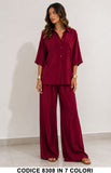 Completo Donna in Lino con Camicia e Pantalone Palazzo Coordinato Casual in 7 Colori – 8308