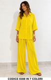 Completo Donna in Lino con Camicia e Pantalone Palazzo Coordinato Casual in 7 Colori – 8308