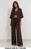 Completo Donna in Lino con Camicia e Pantalone Palazzo Coordinato Casual in 7 Colori – 8308