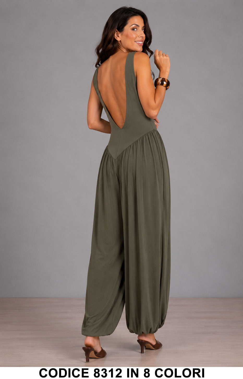 Tuta Lunga intera Morbida con Schiena Scoperta Jumpsuit Plissè Casual in 8 Colori – 8312