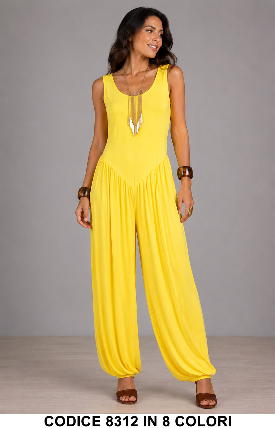 Tuta Lunga intera Morbida con Schiena Scoperta Jumpsuit Plissè Casual in 8 Colori – 8312
