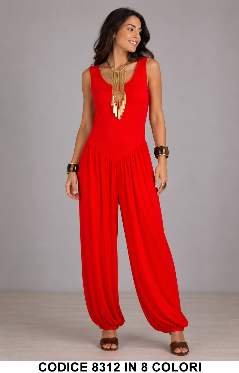 Tuta Lunga intera Morbida con Schiena Scoperta Jumpsuit Plissè Casual in 8 Colori – 8312