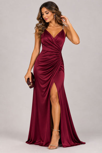 Abito Lungo Elegante con Spalline Gioiello Vestito Cerimonia Spacco Frontale in 11 Colori – 8313