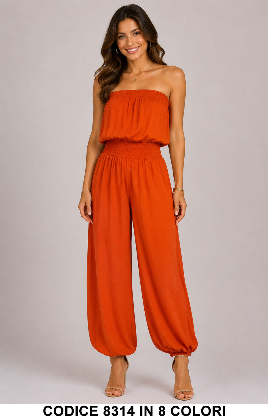 Tuta Intera a Fascia con Vita Elasticizzata Modello Aladino Jumpsuit Cuasl in 8 Colori – 8314