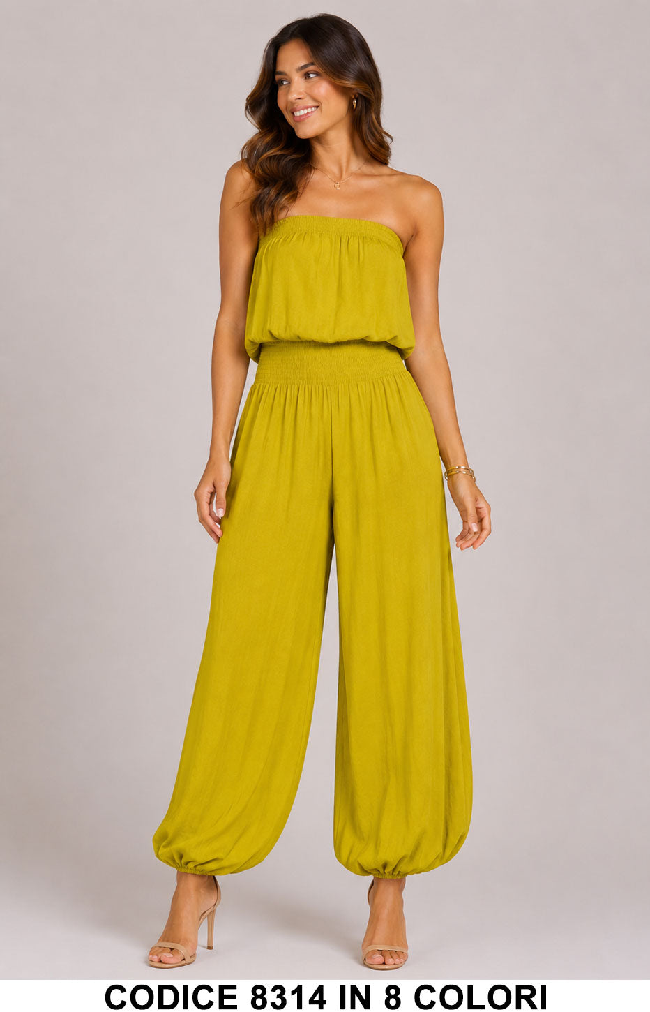Tuta Intera a Fascia con Vita Elasticizzata Modello Aladino Jumpsuit Cuasl in 8 Colori – 8314