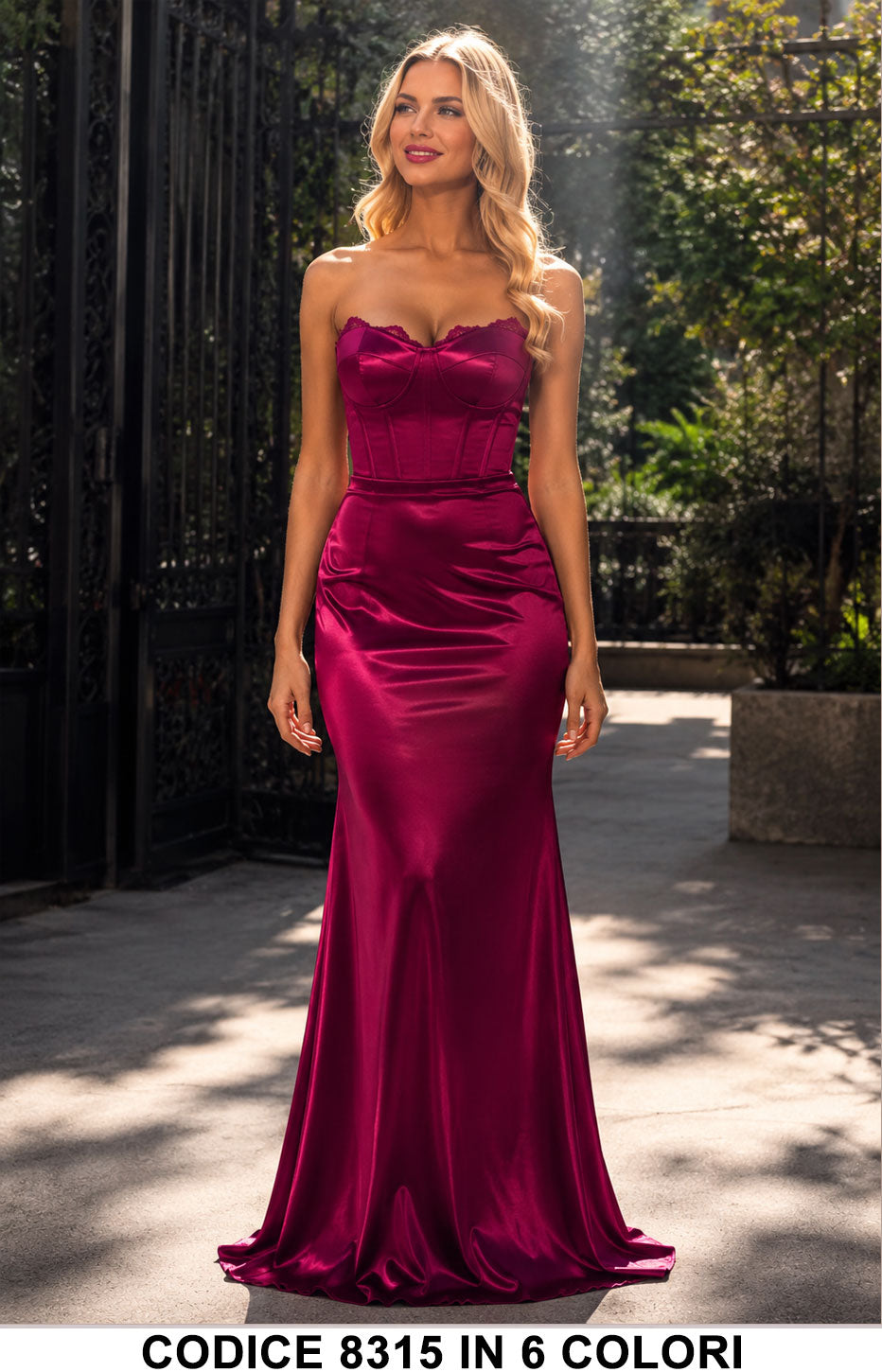 Abito Lungo Sirena Effetto Satin con Corsetto Elegante Vestito Cerimonia in 6 Colori – 8315