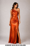 Abito Lungo Monospalla Drappeggiato Satin Luminoso Elegante Cerimonia in 6 Colori – 8318