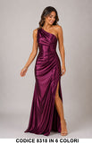 Abito Lungo Monospalla Drappeggiato Satin Luminoso Elegante Cerimonia in 6 Colori – 8318