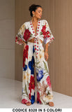 Completo Donna 2 Pezzi Floreale con Top Annodato Kimono e Pantalone Palazzo in 4 Fantasie - 8320