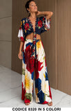 Completo Donna 2 Pezzi Floreale con Top Annodato Kimono e Pantalone Palazzo in 4 Fantasie - 8320