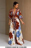 Completo Donna 2 Pezzi Floreale con Top Annodato Kimono e Pantalone Palazzo in 4 Fantasie - 8320