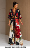Completo Donna 2 Pezzi Floreale con Top Annodato Kimono e Pantalone Palazzo in 4 Fantasie - 8320
