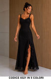 Abito Lungo Elegante in Pizzo con Volant e Schiena Scoperta Vestito Evento in 5 Colori – 8321