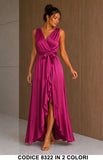 Abito Lungo Elegante con Cintura in Vita e Gonna Asimmetrica Vestito Evento in 2 Colori - 8322