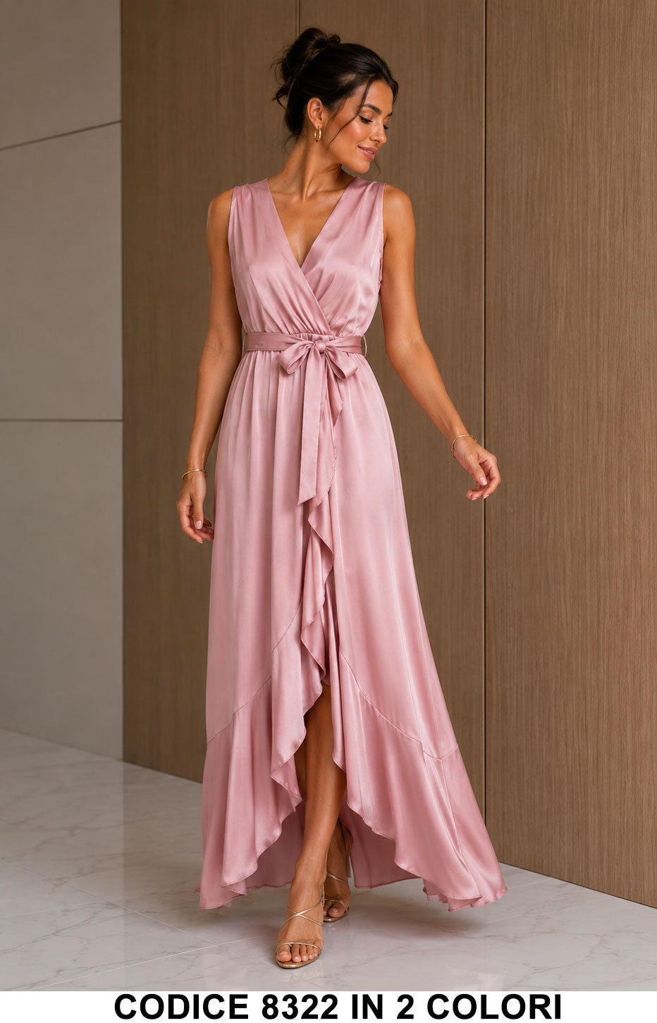 Abito Lungo Elegante con Cintura in Vita e Gonna Asimmetrica Vestito Evento in 2 Colori - 8322