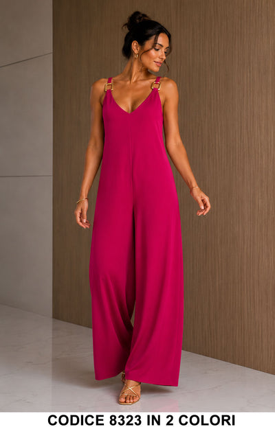 Tuta Intera Elegante Palazzo con Spalline Gioiello Jumpsuit Apertivo in 2 Colori – 8323