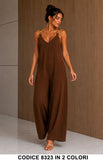 Tuta Intera Elegante Palazzo con Spalline Gioiello Jumpsuit Apertivo in 2 Colori – 8323