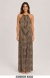 Abito Lungo Elegante Animalier con Schiena Scoperta e Collo Gioiello Vestito – 8332