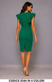 Abito Tubino Elegante con Volant sulle Spalle e Cintura Gioiello Vestito Cerimonia Donna in 4 Colori – 8344