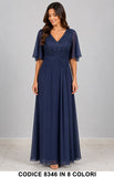 Abito Lungo da Cerimonia in Chiffon con Corpino in Pizzo e Maniche Eleganti in 8 Colori – 8346