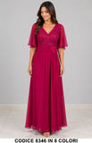 Abito Lungo da Cerimonia in Chiffon con Corpino in Pizzo e Maniche Eleganti in 8 Colori – 8346
