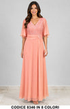 Abito Lungo da Cerimonia in Chiffon con Corpino in Pizzo e Maniche Eleganti in 8 Colori – 8346