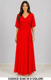 Abito Lungo da Cerimonia in Chiffon con Corpino in Pizzo e Maniche Eleganti in 8 Colori – 8346
