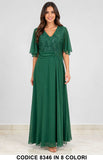 Abito Lungo da Cerimonia in Chiffon con Corpino in Pizzo e Maniche Eleganti in 8 Colori – 8346