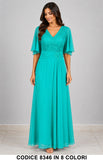 Abito Lungo da Cerimonia in Chiffon con Corpino in Pizzo e Maniche Eleganti in 8 Colori – 8346
