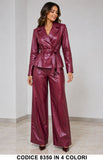 Tailleur Donna in Ecopelle Giacca con Cintura Pantalone Palazzo Completo eco Pelle in 4 Colori – 8350