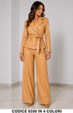 Tailleur Donna in Ecopelle Giacca con Cintura Pantalone Palazzo Completo eco Pelle in 4 Colori – 8350
