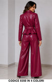 Tailleur Donna in Ecopelle Giacca con Cintura Pantalone Palazzo Completo eco Pelle in 4 Colori – 8350