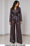 Tailleur Donna in Ecopelle Giacca con Cintura Pantalone Palazzo Completo eco Pelle in 4 Colori – 8350