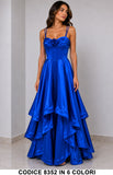 Abito Lungo da Cerimonia in Raso con Rosa e Gonna a Balze Vestito Elegante Evento in 6 Colori – 8352