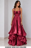 Abito Lungo da Cerimonia in Raso con Rosa e Gonna a Balze Vestito Elegante Evento in 6 Colori – 8352