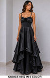 Abito Lungo da Cerimonia in Raso con Rosa e Gonna a Balze Vestito Elegante Evento in 6 Colori – 8352
