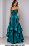 Abito Lungo da Cerimonia in Raso con Rosa e Gonna a Balze Vestito Elegante Evento in 6 Colori – 8352