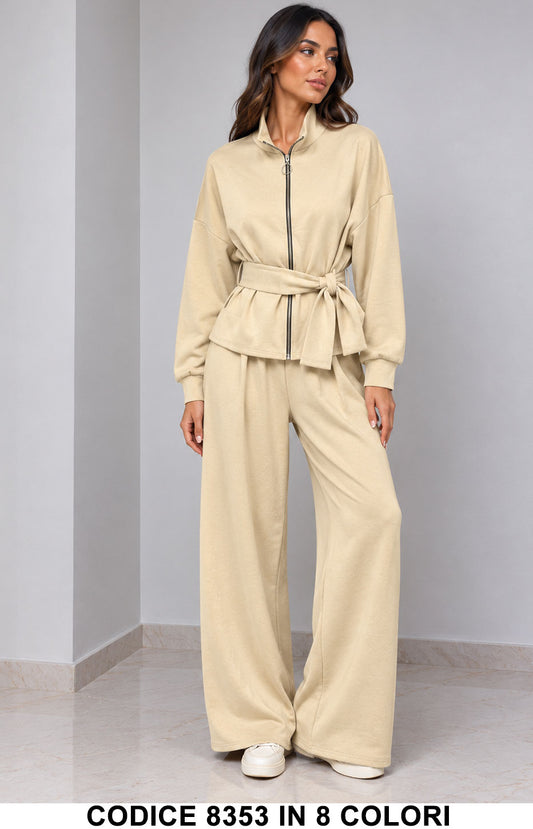 Completo Donna Comfy Chic con Giacca Zip e Pantalone Palazzo Completo in 8 Colori – 8353