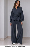 Completo Donna Comfy Chic con Giacca Zip e Pantalone Palazzo Completo in 8 Colori – 8353