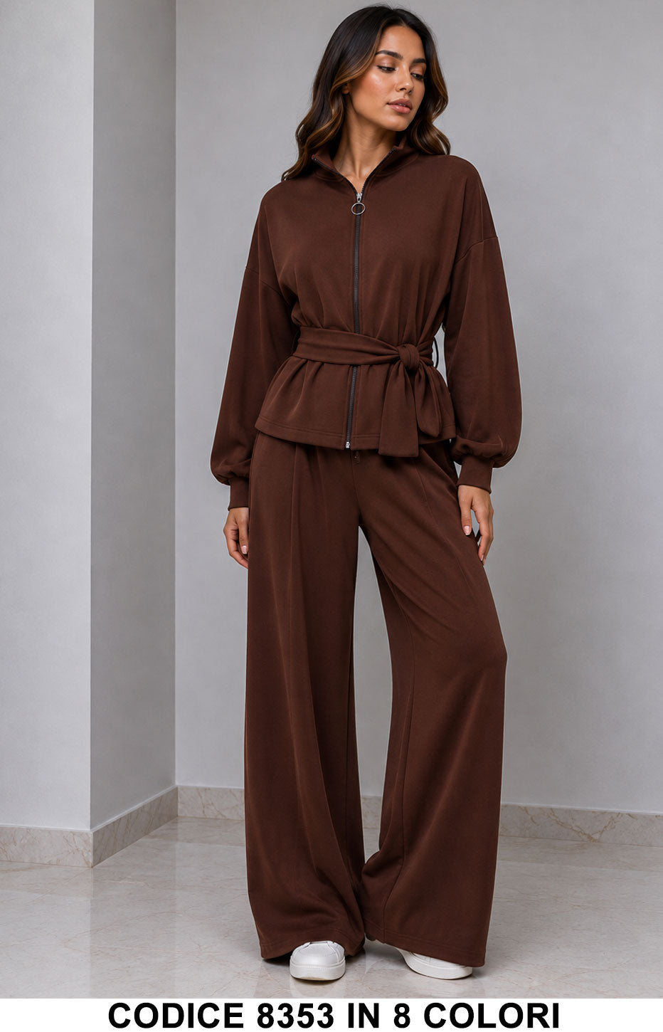 Completo Donna Comfy Chic con Giacca Zip e Pantalone Palazzo Completo in 8 Colori – 8353