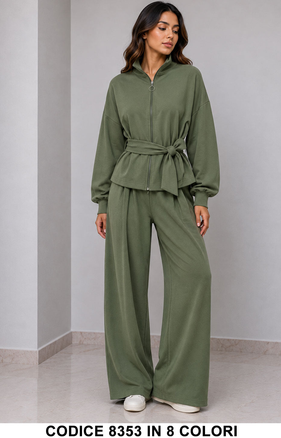 Completo Donna Comfy Chic con Giacca Zip e Pantalone Palazzo Completo in 8 Colori – 8353