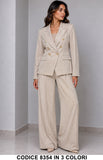 Tailleur Donna Giacca Doppiopetto Bottoni Gioiello con Pantalone Palazzo Completo in 3 Colori – 8354