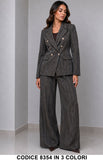 Tailleur Donna Giacca Doppiopetto Bottoni Gioiello con Pantalone Palazzo Completo in 3 Colori – 8354