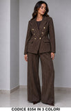 Tailleur Donna Giacca Doppiopetto Bottoni Gioiello con Pantalone Palazzo Completo in 3 Colori – 8354