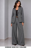 Tailleur Donna Gessato Giacca con Pantalone Palazzo Elegante Completo Ufficio Evento in 2 Colori – 8355