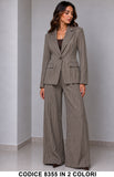 Tailleur Donna Gessato Giacca con Pantalone Palazzo Elegante Completo Ufficio Evento in 2 Colori – 8355