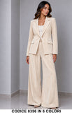 Tailleur Donna Giacca e Pantalone Palazzo con Cintura Completo Elegante in 6 Colori – 8356